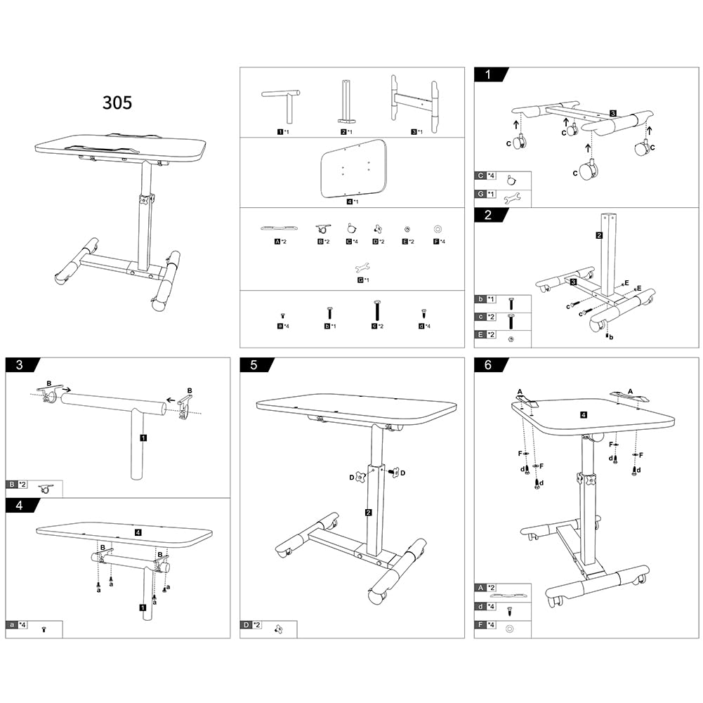 Garvee Table de lit à roulettes, réglable en hauteur, pliable, ergonomique et robuste, idéale pour le bureau et la maison