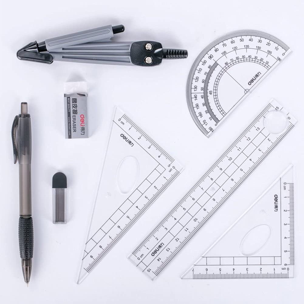 Ensemble de géométrie métallique Garvee 8 pièces avec règle et compas métalliques, robuste et compact, blanc, idéal pour les étudiants et les ingénieurs.