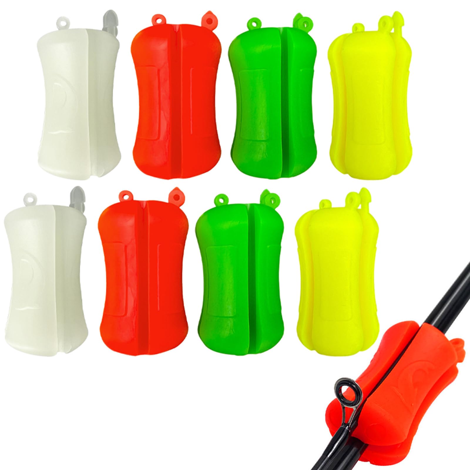 Garvee Lot de 8 sangles de canne à pêche extensibles en silicone à 4 trous, portables, pour accessoires de pêche en extérieur
