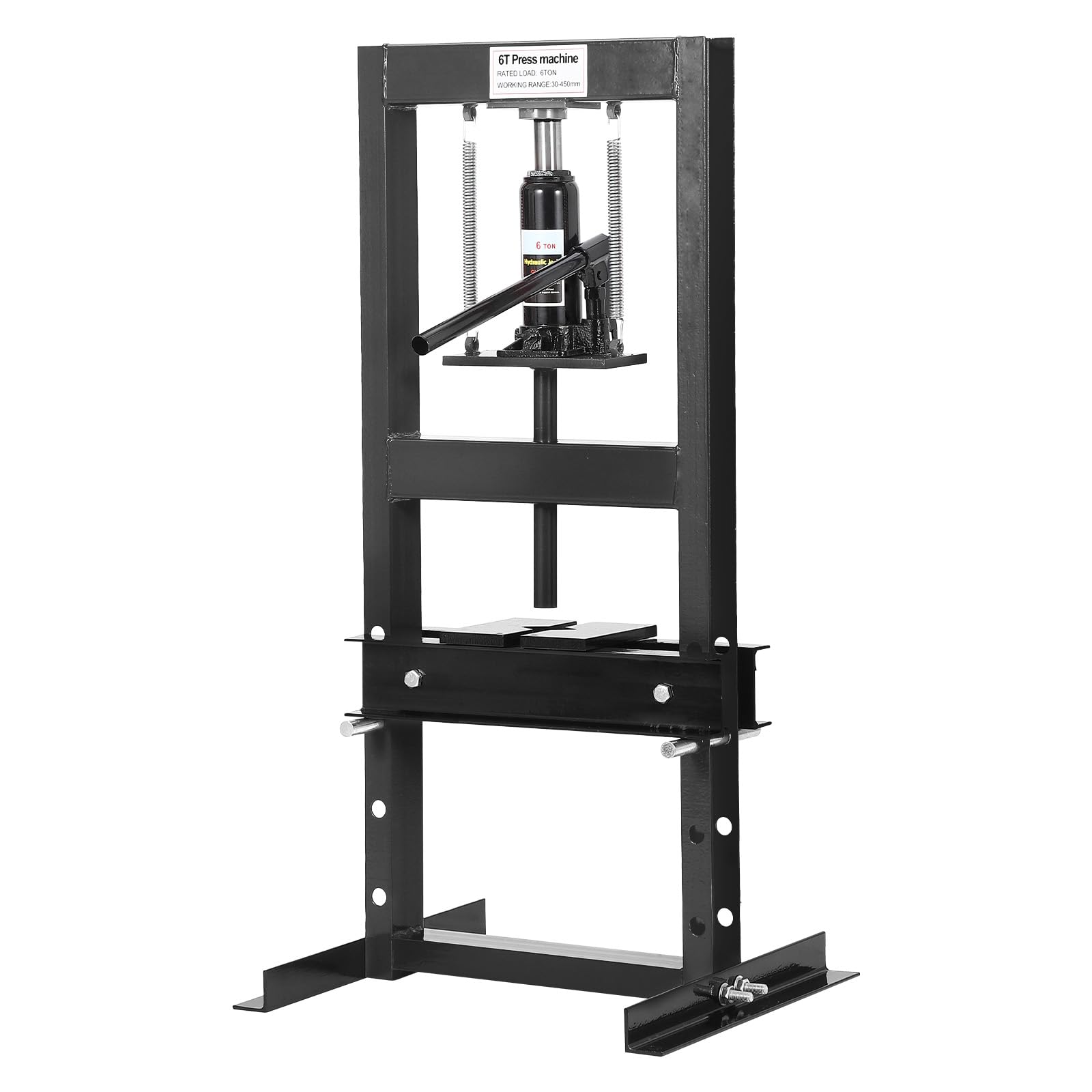 Presse hydraulique Garvee 6 tonnes à cadre en H et hauteur réglable pour atelier et réparation automobile, acier au carbone, ressorts de précision, noire
