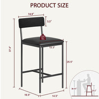 Garvee Lot de 4 tabourets de bar pour cuisine, hauteur comptoir (64 cm), assise rembourrée en PU, noir rustique