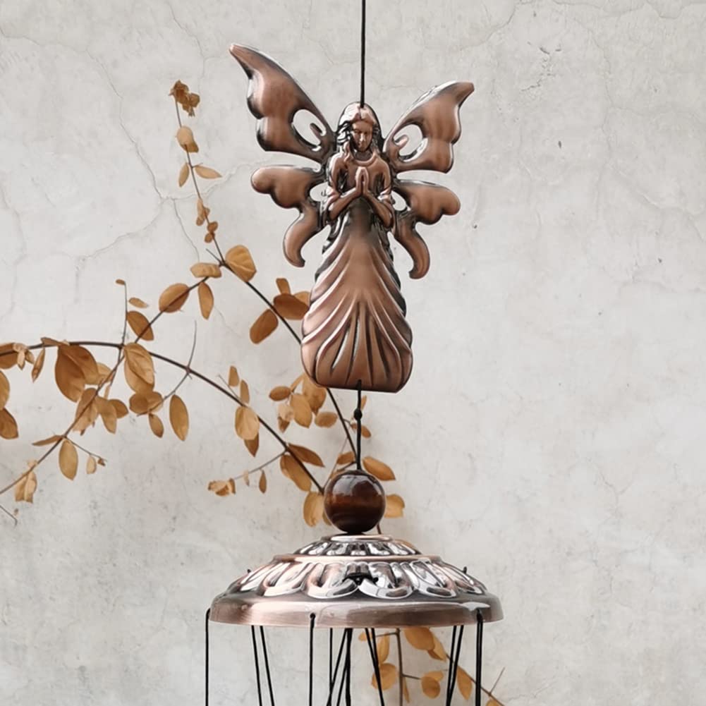 Carillon éolien rétro Garvee avec motif d'ange, résistant aux intempéries, en métal, pour jardin et terrasse, couleur argent.
