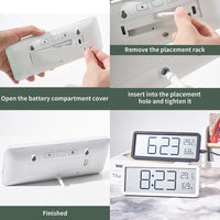 Réveil numérique Garvee 8 pouces – Horloge murale/de table LED avec affichage de la température et de l'humidité, ultra-mince, noir