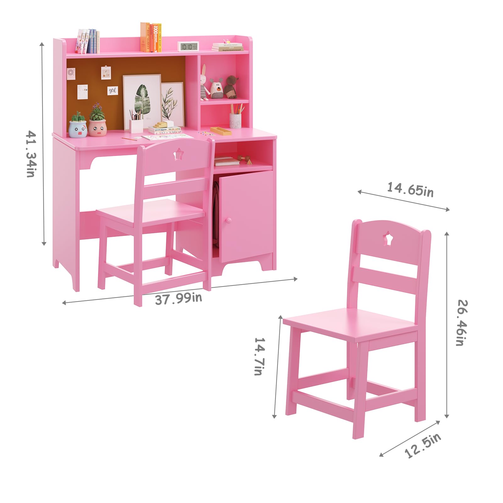 Bureau enfant Garvee avec chaise, en bois, ergonomique, avec espace de rangement, pour les 3-12 ans, idéal pour étudier ou dormir dans une chambre, résistant aux rayures