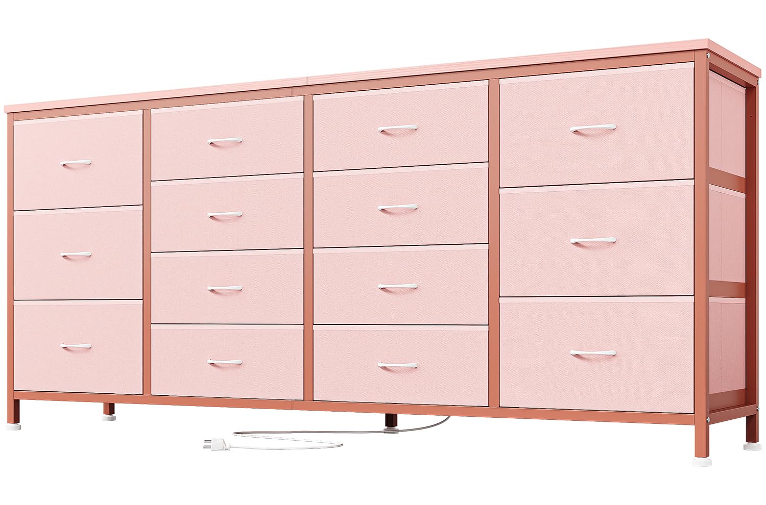 Garvee Meuble TV 63 po (160 cm) de large pour téléviseurs de 65 à 75 po (165 à 190 cm), 14 tiroirs, plateau en tissu et bois, protection anti-basculement, pour chambre et salon, durable et sûr