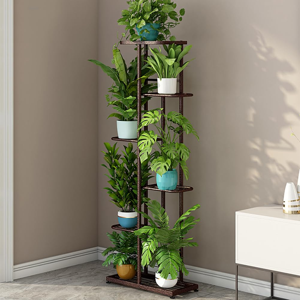Support à plantes en métal Garvee, 6 niveaux, pour 7 pots, couleur bronze doré, robuste et antirouille, idéal pour le salon et le jardin, gain de place.