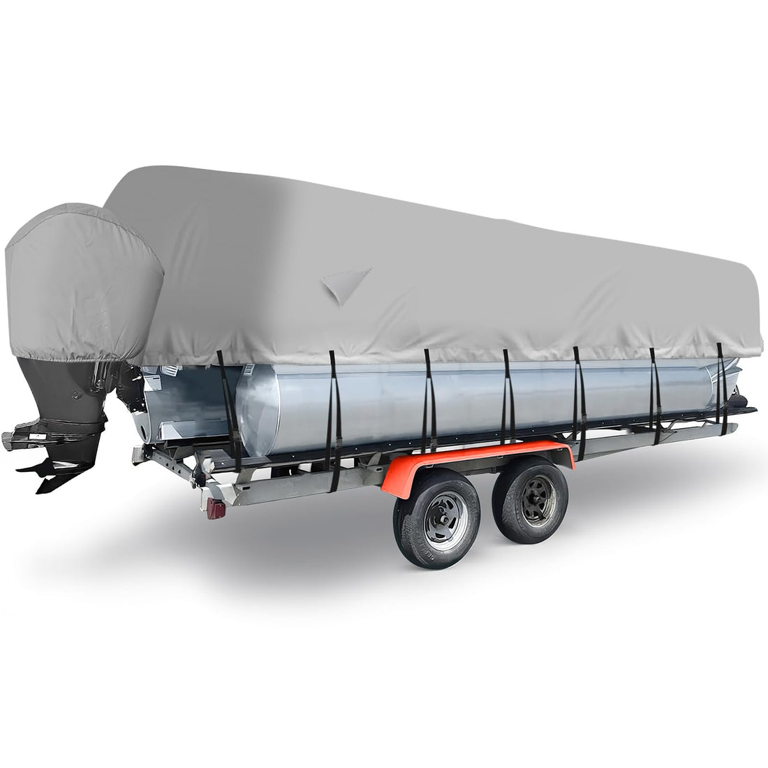 Housse robuste Garvee pour bateau ponton 25''-28'' en tissu Oxford marin 300D gris, pour remorques et entreposage, imperméable, coupe-vent, sangles réglables