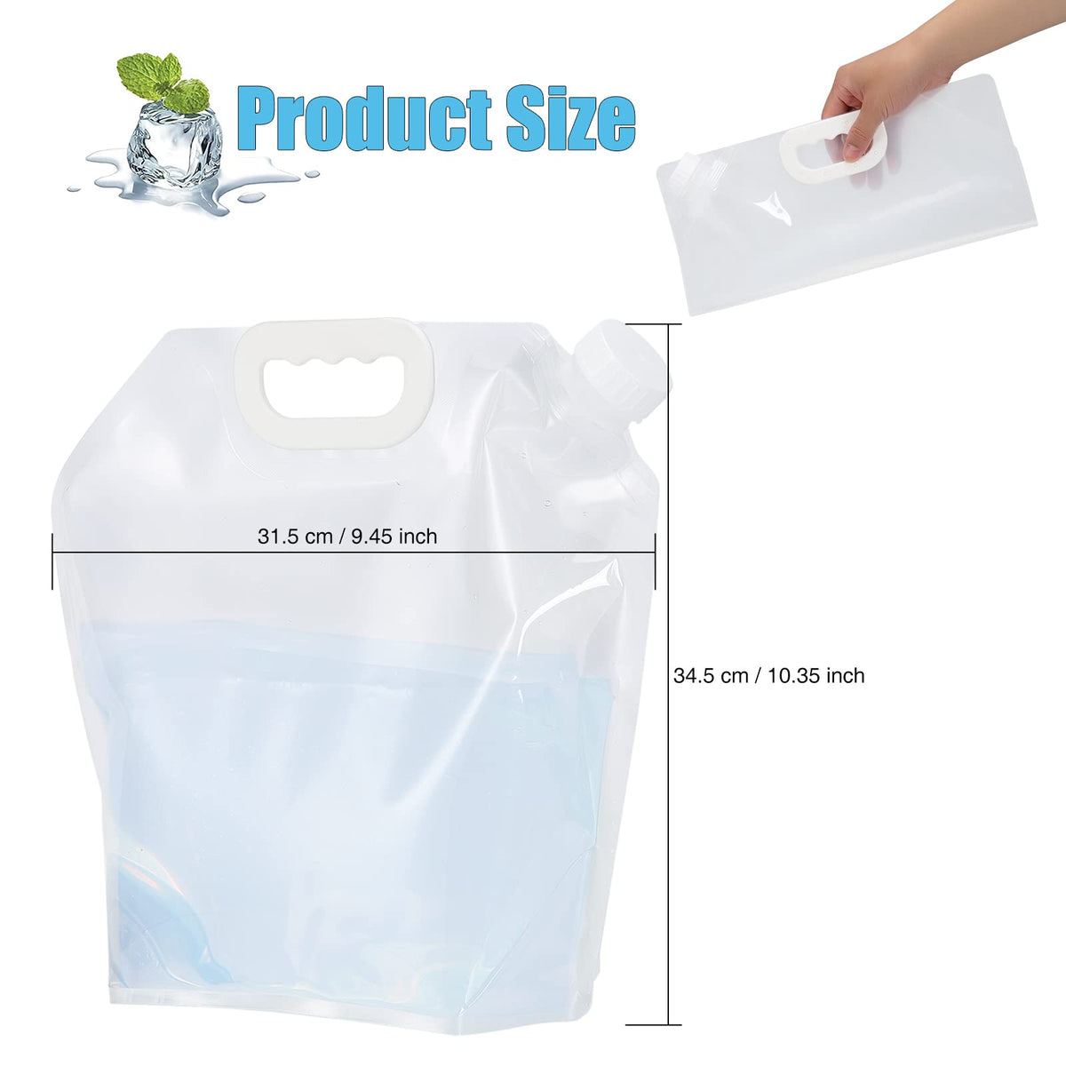 Sacs à eau d'urgence Garvee 5L, lot de 2, conteneurs d'eau portables en PE pour le camping, la randonnée et les situations d'urgence, comme sur la photo