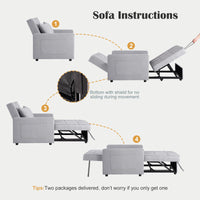 Canapé-lit/fauteuil convertible 3 en 1 Garvee, revêtement en lin, 192 x 96 x 59 cm, gris clair