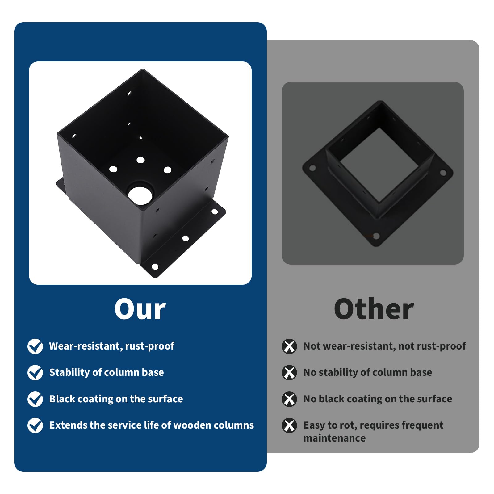 Garvee Lot de 4 bases de poteau 15 × 15 cm en acier 2 mm, finition thermolaquée noire, pour pergola, terrasse et deck