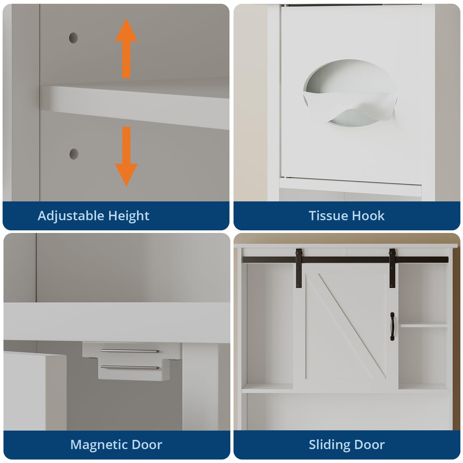 Armoire de rangement Garvee à suspendre aux toilettes avec porte coulissante, étagère réglable, porte-papier toilette, blanche, bois, gain de place pour salle de bain et buanderie