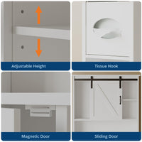 Armoire de rangement Garvee à suspendre aux toilettes avec porte coulissante, étagère réglable, porte-papier toilette, blanche, bois, gain de place pour salle de bain et buanderie