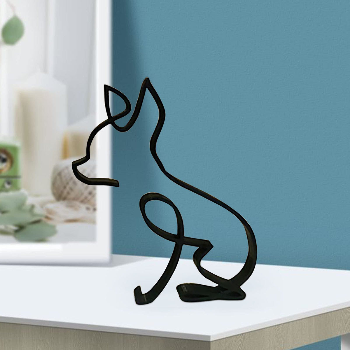 Sculpture murale en métal Garvee représentant un chien. Art minimaliste géométrique abstrait en fil de fer, robuste et décoratif pour la maison ou le bureau (noir).
