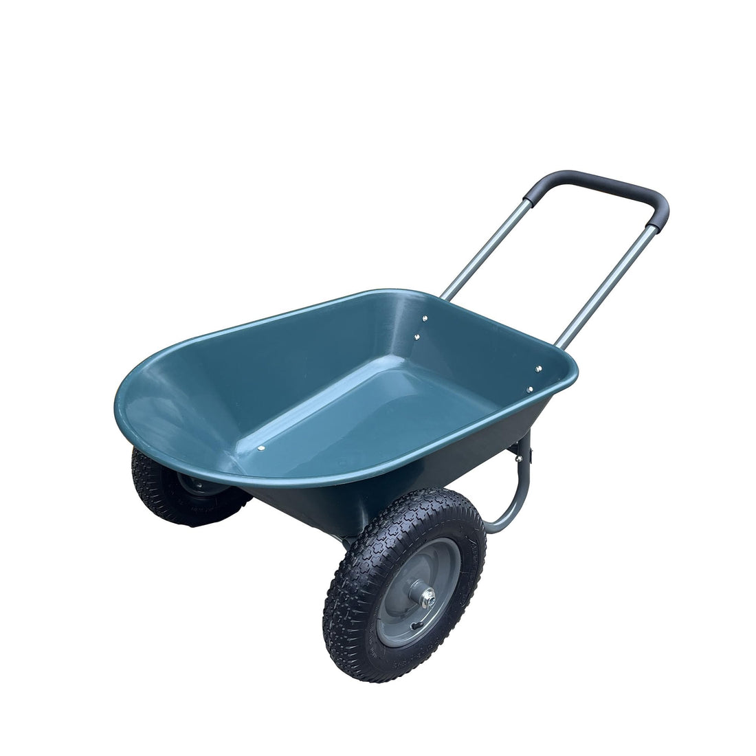 Brouette de jardin Garvee à double roue, capacité de charge de 272 kg, plateau en polyéthylène antirouille, cadre en acier, verte, pour le jardin et la cour