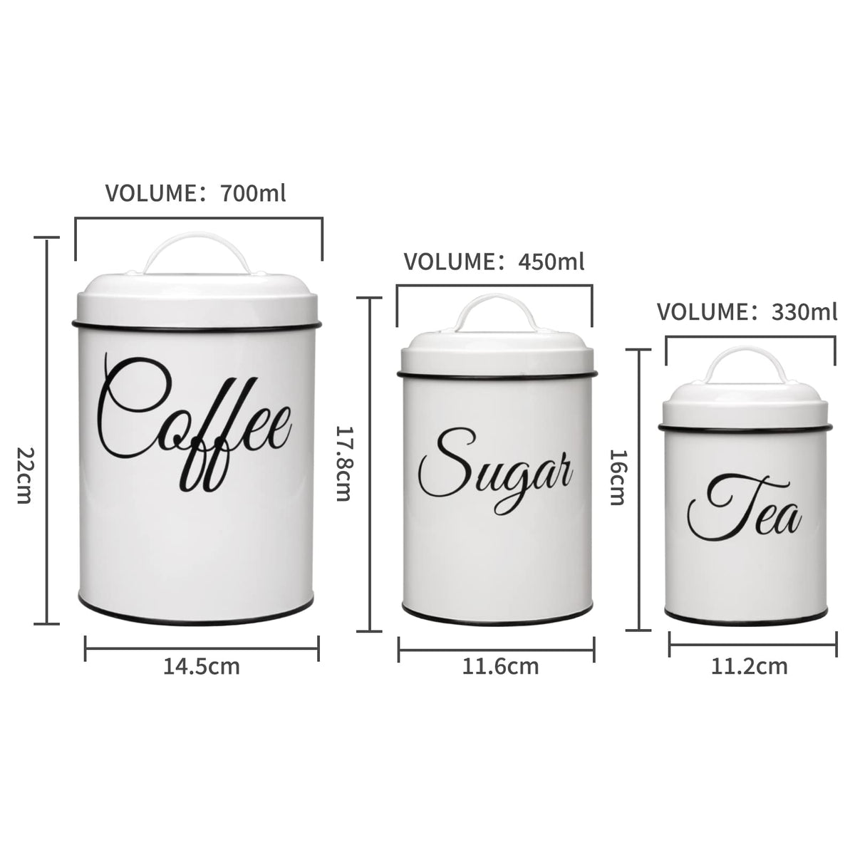 Garvee boîtes de rangement avec couvercles, lot de 3, boîtes métalliques blanches de 1,5 l, hermétiques et empilables, idéales pour le café, le thé et le sucre