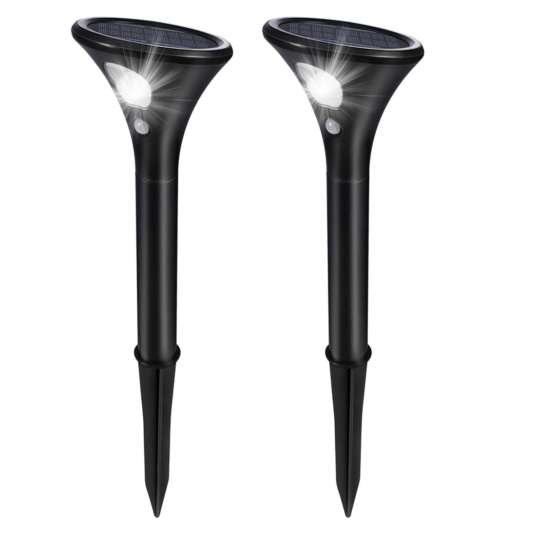 Lot de 2 lampes solaires d'extérieur Garvee avec détecteur de mouvement, étanches IP65, pour jardin, terrasse, pelouse et allée.