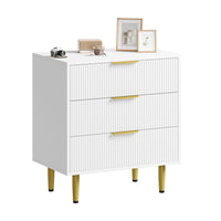 Commode cannelée Garvee, 3 à 6 tiroirs, bois MDF, poignées et pieds en métal, blanc, noir, naturel, vert, style moderne et minimaliste, pour chambre ou salon.