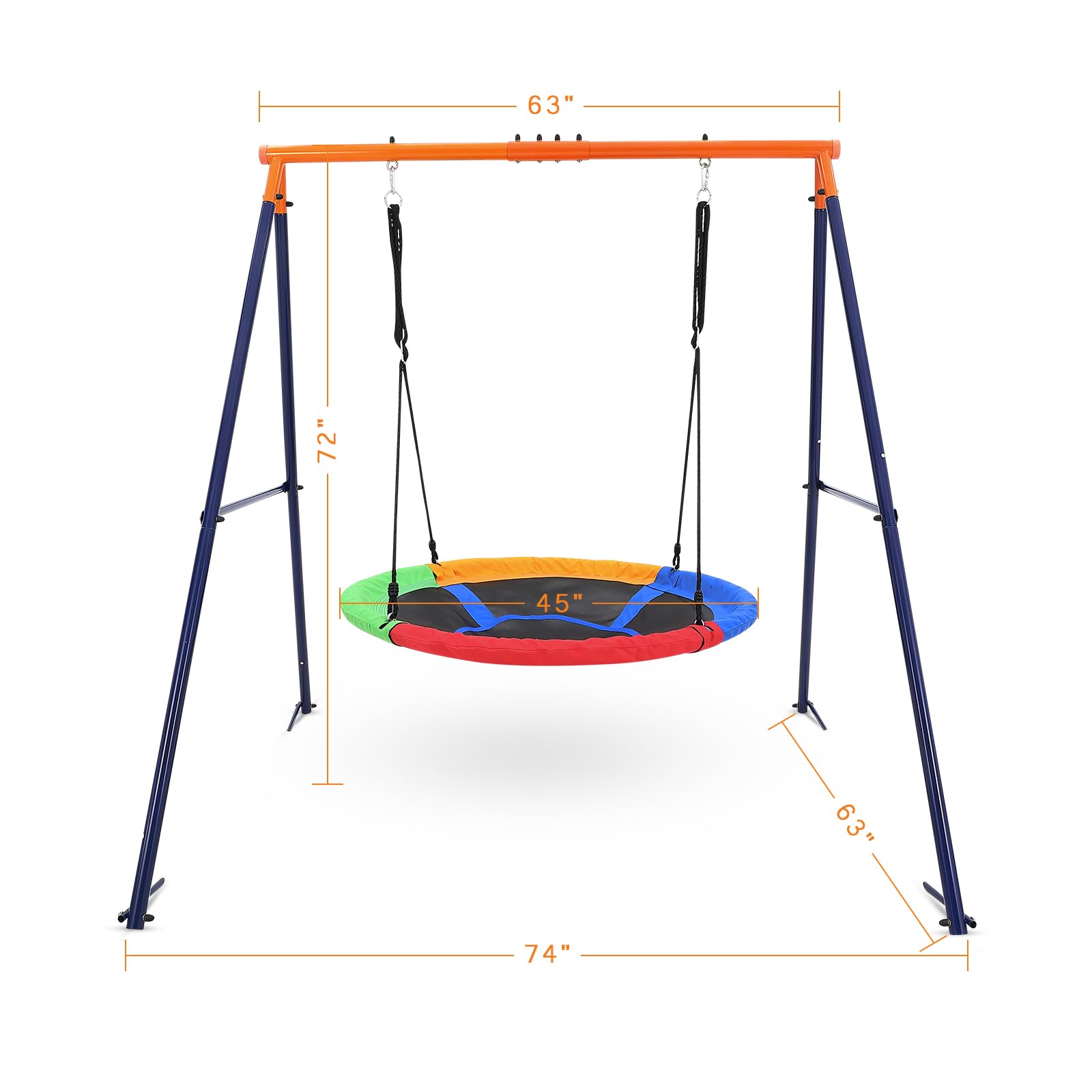 Balançoire d'extérieur Garvee avec structure métallique robuste en forme de A, capacité de charge de 200 kg, balançoire ronde réglable, 192 x 167 x 187 cm, noire