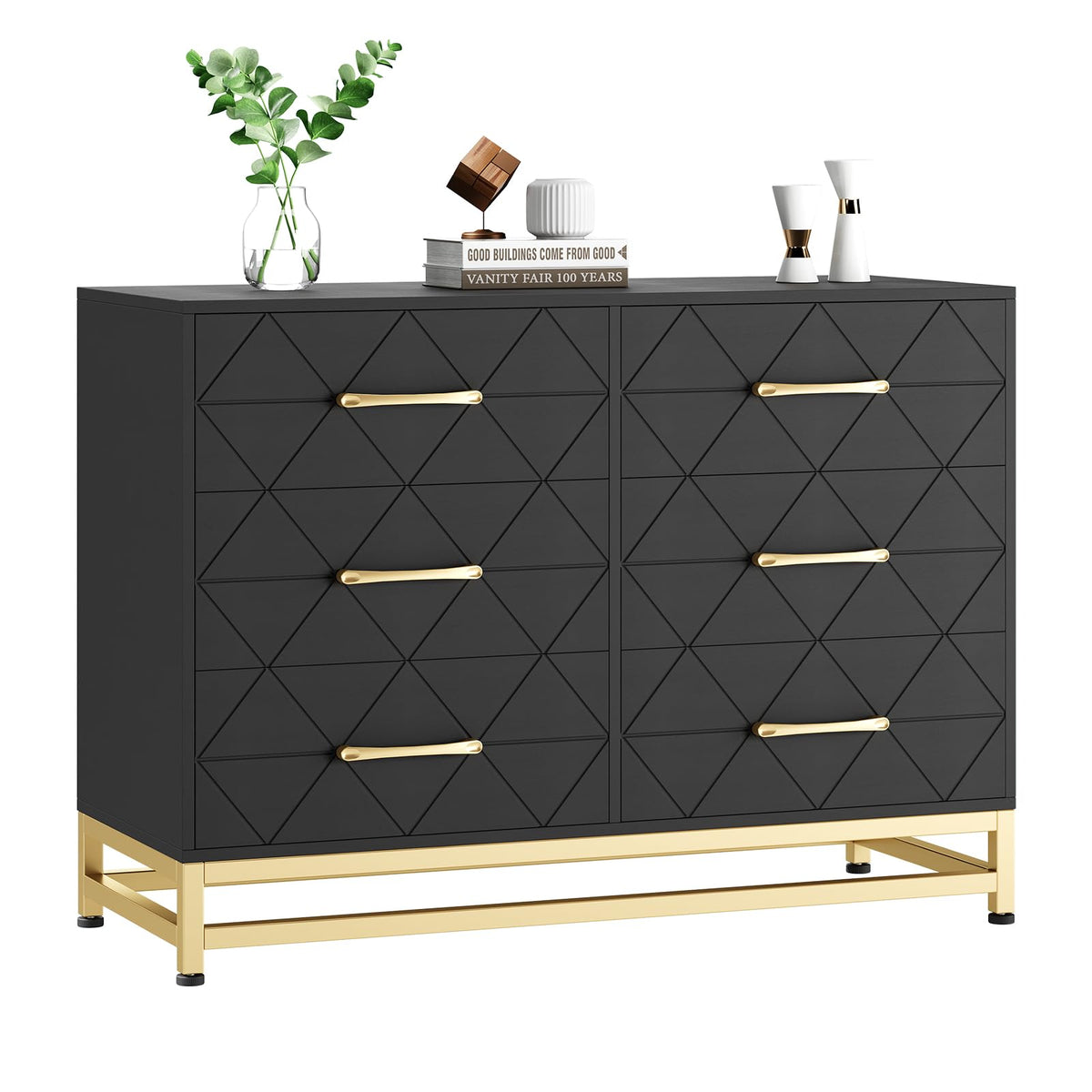 Garvee commode à 6 tiroirs, vert, style moderne avec pieds en métal, pour la chambre ou salon, 100 × 48 × 73 cm