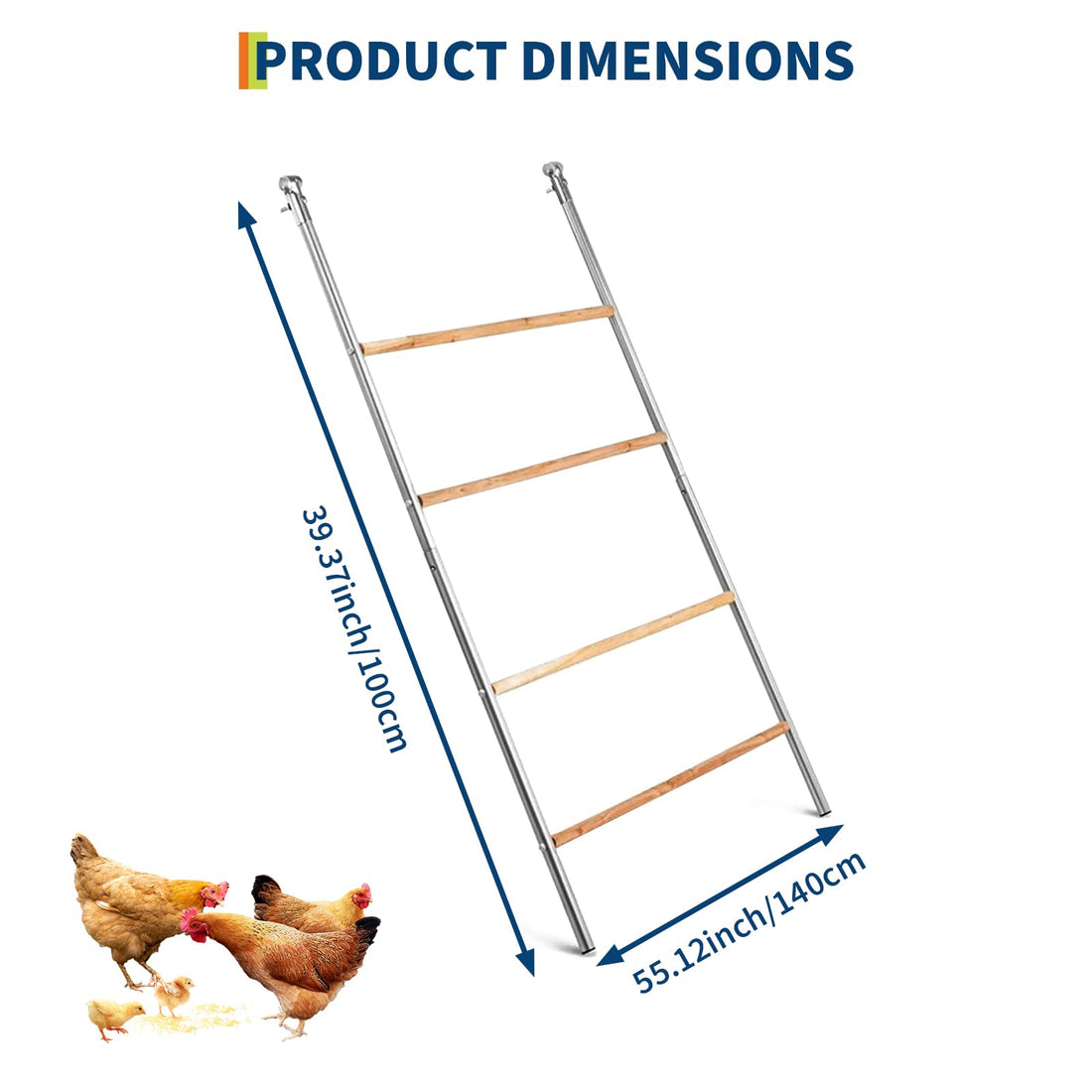 Garvee Perchoir à poules 140 x 102 cm, fer galvanisé et bois, échelle stable multi-niveaux avec barres rondes pour poulailler extérieur