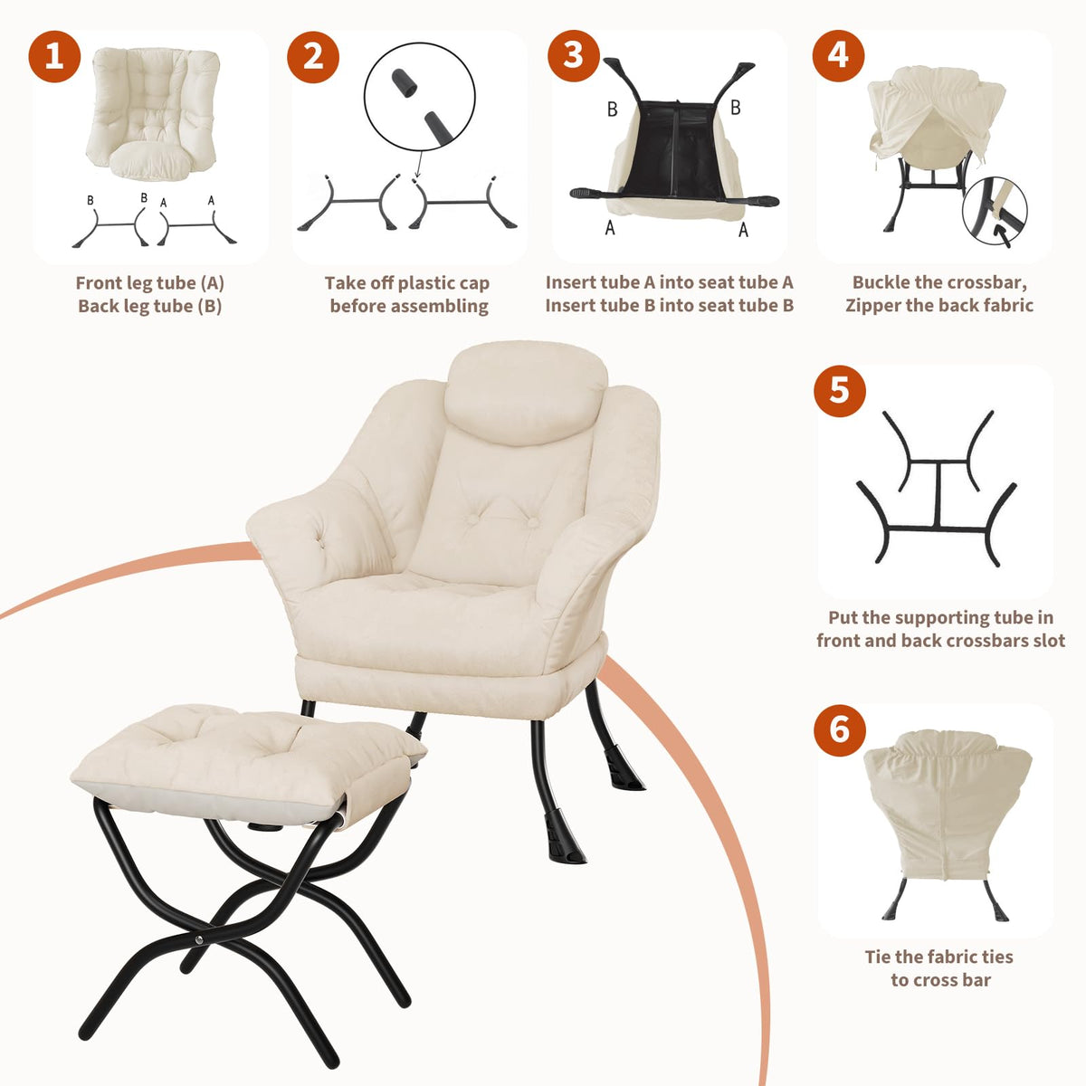 Fauteuil de lecture ergonomique Garvee, confortable et pliable, avec repose-pieds, en velours, idéal pour le salon et la chambre. Gain de place.