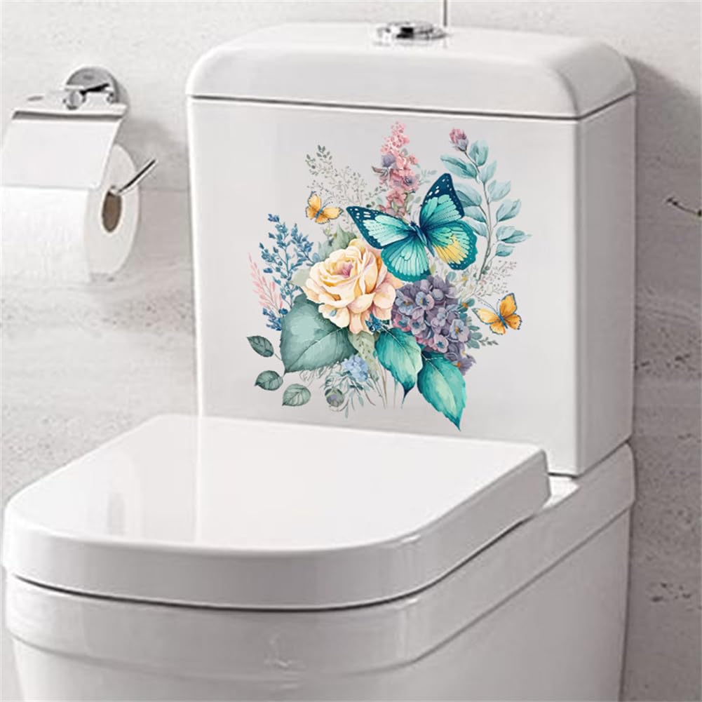 Autocollants pour siège de toilette Garvee avec fleurs et papillons, auto-adhésifs, en PVC imperméable, pour la décoration de salle de bain