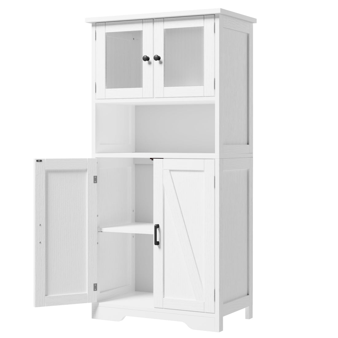 Armoire de salle de bain haute Garvee avec portes vitrées, étagères réglables, MDF, blanche, autoportante, style moderne pour salle de bain et cuisine, 60 cm (L) x 30 cm (P) x 128 cm (H)