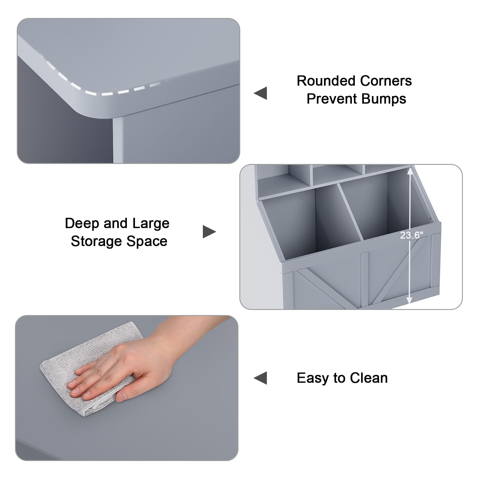 Étagère et rangement pour jouets Garvee pour enfants, avec 3 étagères ouvertes et 2 grands compartiments, gris, pour chambre d'enfant et salle de jeux, robuste et sécuritaire, en MDF, 90 x 42 x 92 cm