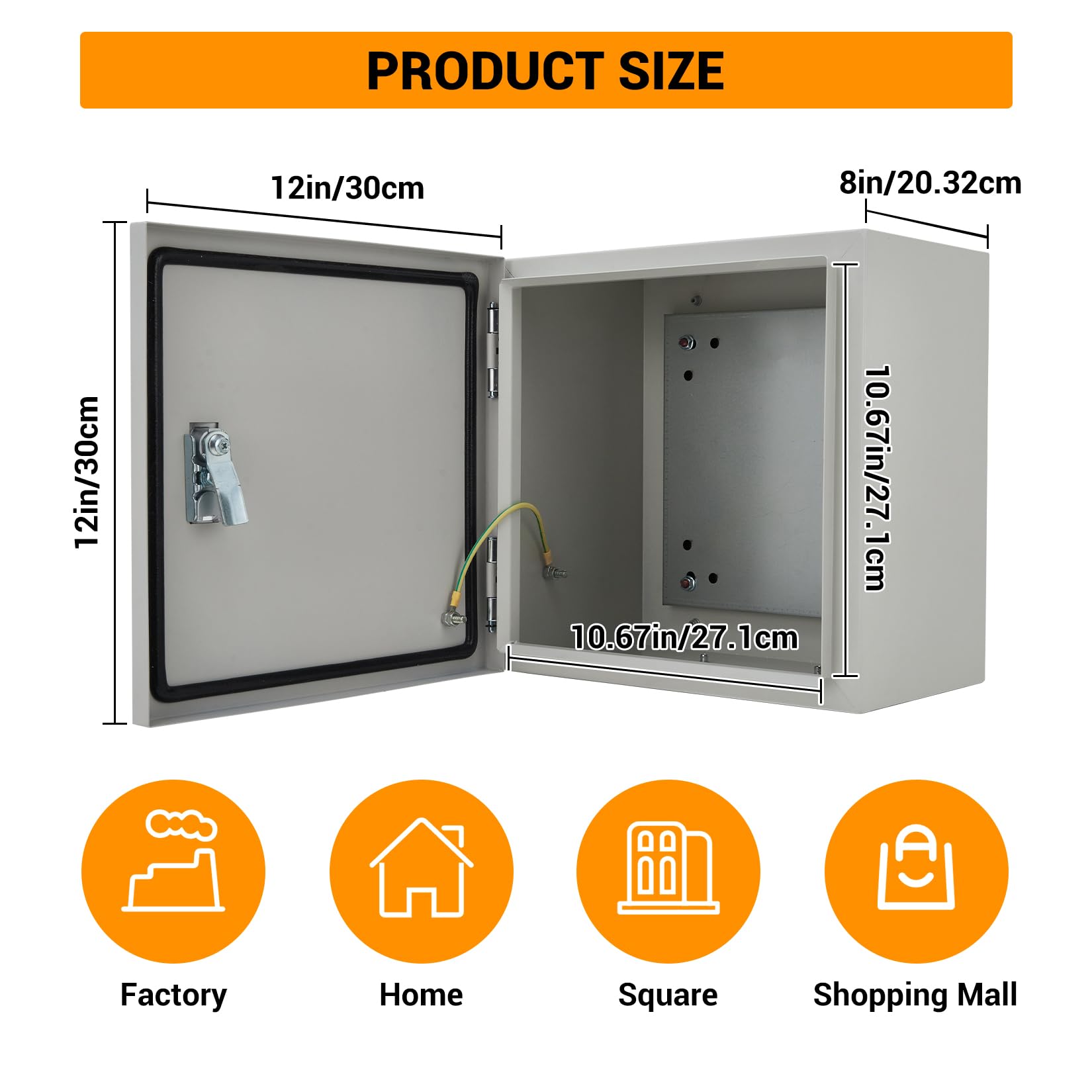 Boîte électrique extérieure Garvee 12x12x8 pouces NEMA 4X Acier IP67 Étanche à l'eau et à la poussière, avec plaque de montage pour une utilisation intérieure et extérieure