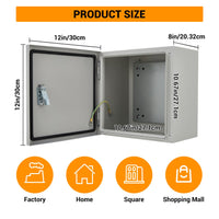 Boîte électrique extérieure Garvee 12x12x8 pouces NEMA 4X Acier IP67 Étanche à l'eau et à la poussière, avec plaque de montage pour une utilisation intérieure et extérieure