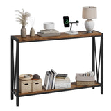 Garvee Console d’entrée étroite 110 x 25 x 76 cm, bois et métal, 2 niveaux avec rangement, style vintage, idéale entrée, salon et couloir. - Vintage