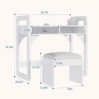Ensemble bureau et chaise pour enfants Garvee avec rangement, tabouret rembourré en PU, bois, robuste et durable, blanc, chambre et salle de jeux