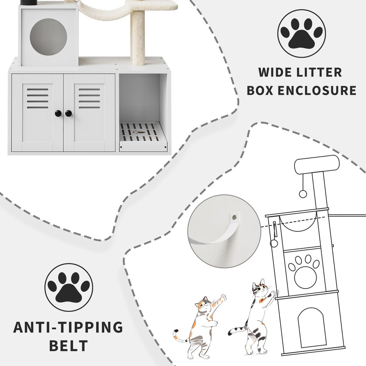 Maison pour chat Garvee avec arbre à chat et cachette pour la litière, griffoir en sisal, plusieurs niveaux, blanche, pour le salon