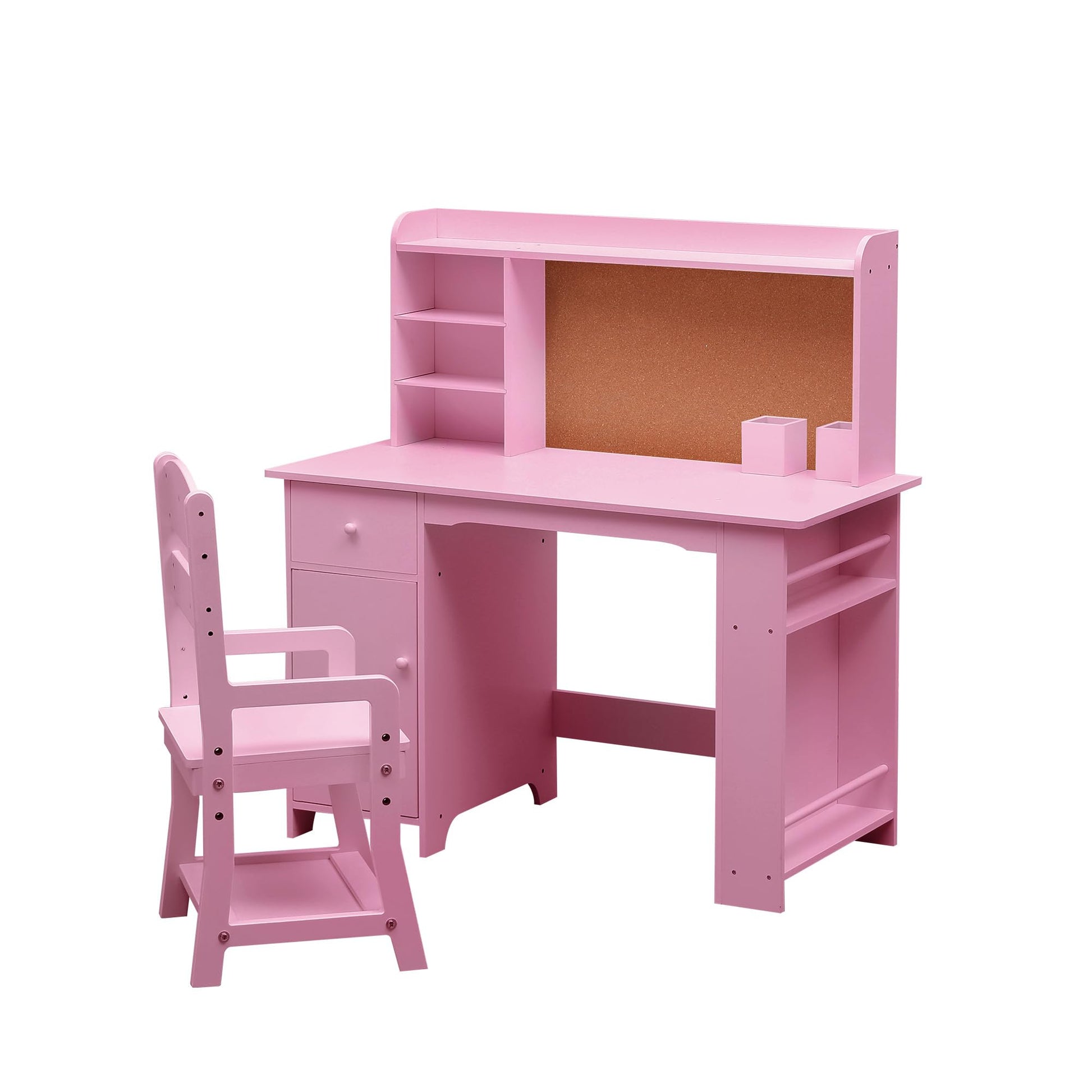 Ensemble bureau enfant Garvee avec étagère et tiroir pour garçons et filles de 3 à 8 ans, en bois rose, pour l'apprentissage et la salle de jeux.