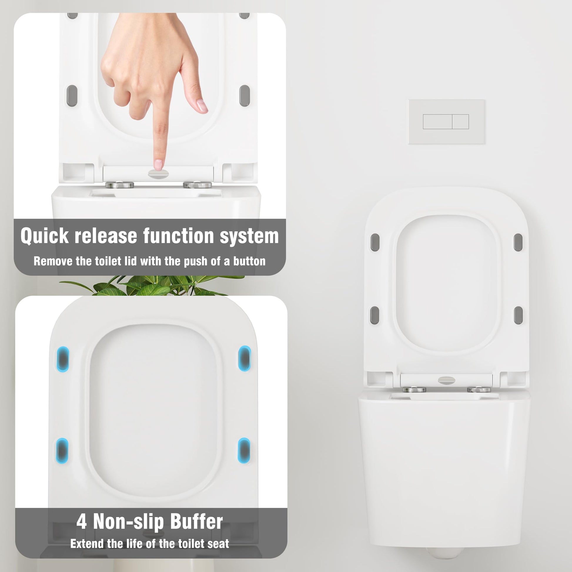 GARVEE WC Sospeso Senza Bordi WC suspendu en céramique forme D 55,5 cm blanc couvercle automatique