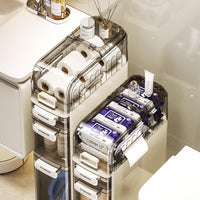 Meuble de salle de bain Garvee à 4 niveaux, étroit, avec tiroirs transparents et roulettes, pour salle de bain et cuisine. Gain de place, étanche, ABS et PP, argent.