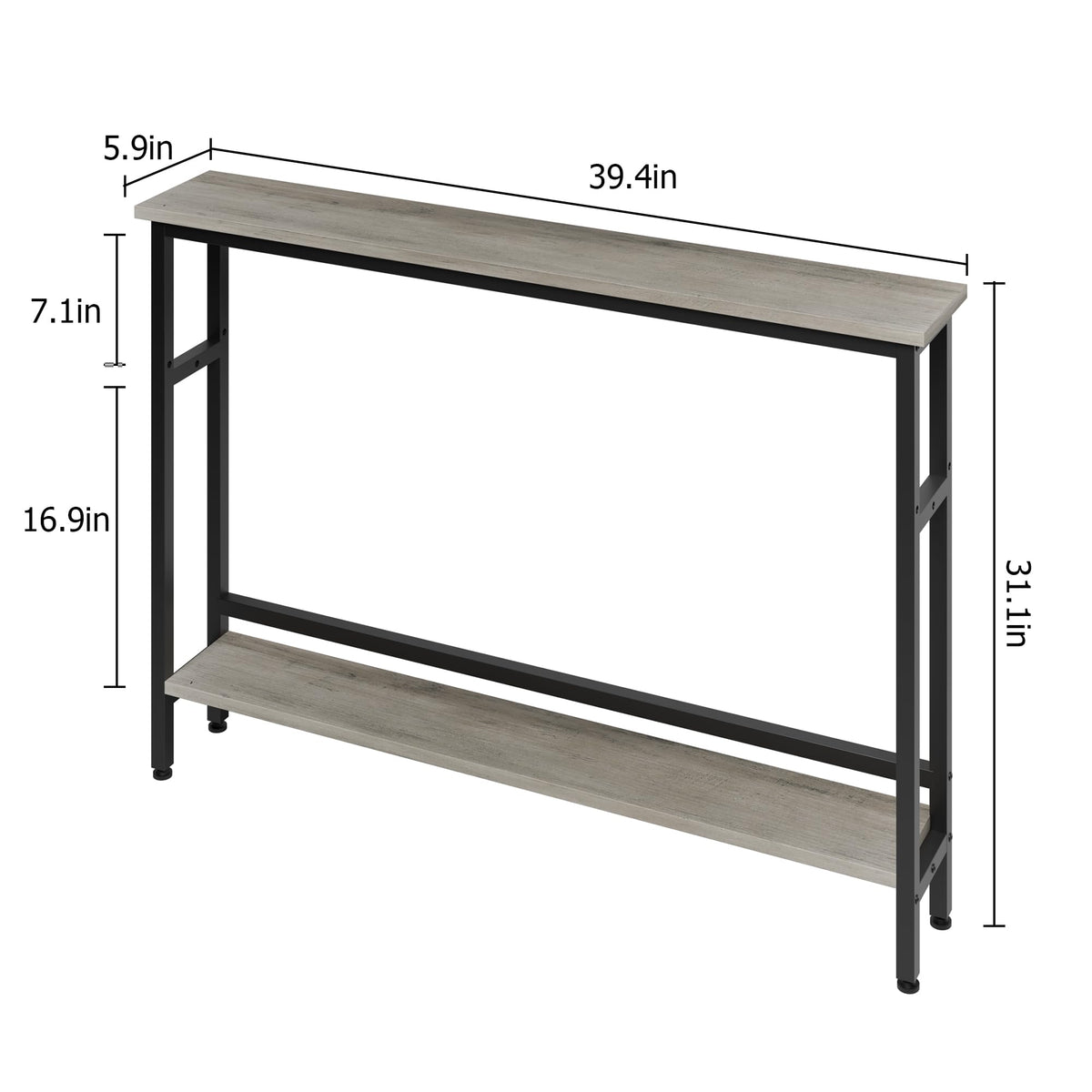 Garvee Console étroite 15 cm, table de canapé 2 niveaux avec étagère réglable, idéale salon, entrée, couloir et hall, gris