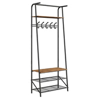 Banc d'entrée Garvee avec 5 crochets – Structure en métal, aspect bois, range-chaussures et siège 4 en 1 pour entrée et salon