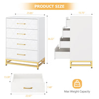 Commode Garvee pour chambre à coucher, 4 tiroirs, style moderne, poignées en métal, structure en MDF, blanche, robuste, grand espace de rangement, idéale pour le bureau ou le salon.