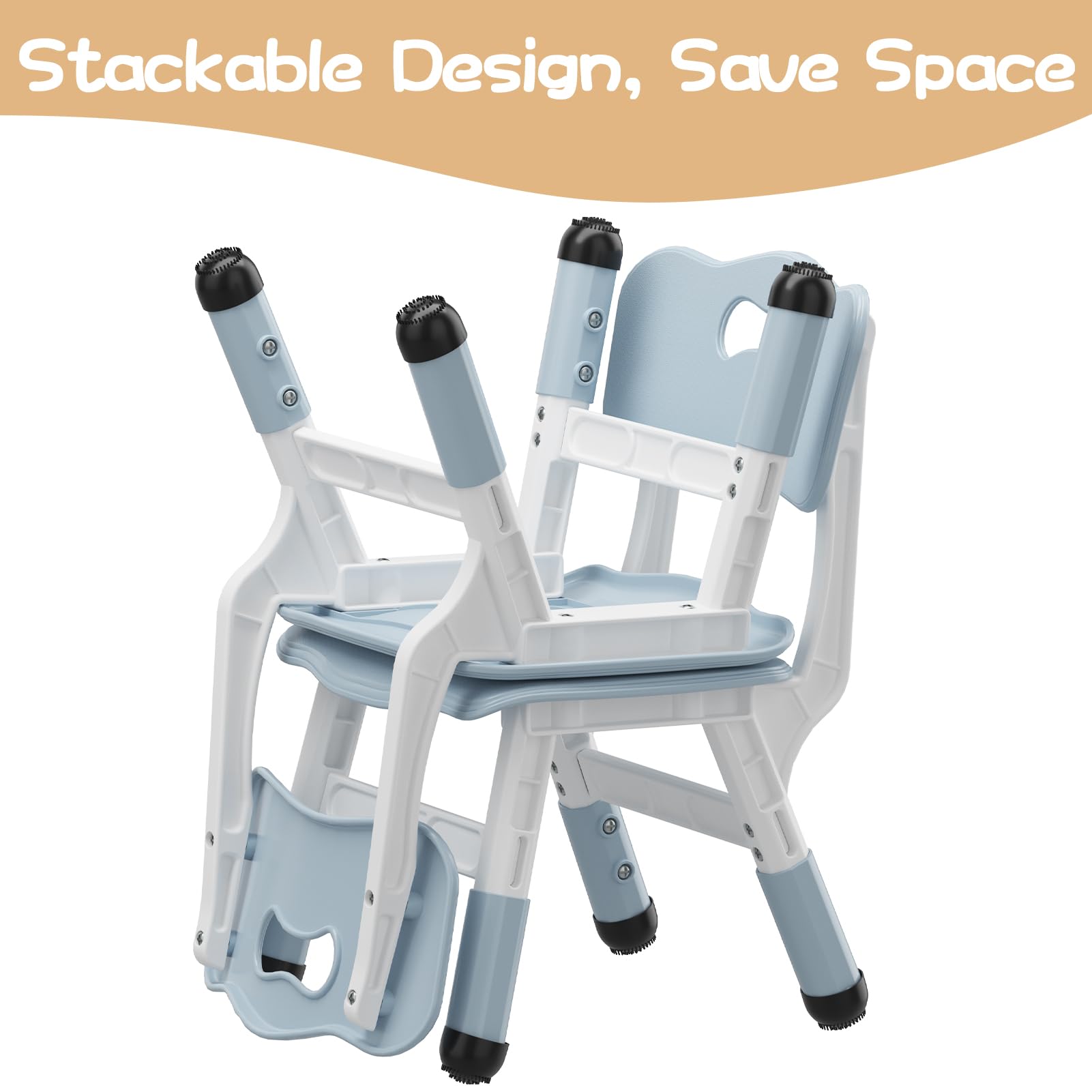 Chaise haute enfant Garvee, réglable en hauteur, 3 positions, en plastique, robuste et légère, pour garçons et filles de 2 à 6 ans, lot de 2, gris-bleu, pour la maison et la maternelle