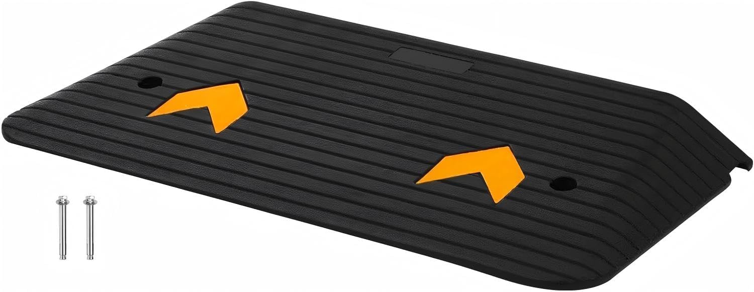 Garvee Rampe de seuil en caoutchouc 90×53×9cm, capacité 15t, surface antidérapante pour fauteuil roulant et scooter