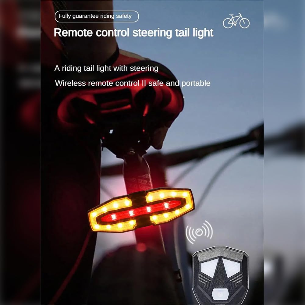 Feu arrière de vélo Garvee avec clignotants et feu stop, alarme antivol rechargeable sans fil, noir, pour le cyclisme urbain avec télécommande
