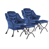 Garvee fauteuil lounge avec repose-pieds, tissu respirant bleu foncé, structure en acier, ensemble 2 pièces, pour salon et bureau - Bleu foncé – 2 pièces