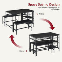 Ensemble de salle à manger Garvee pour 4 personnes avec casier à vin, espace de rangement, métal et bois, gain de place, robuste, idéal pour les petites pièces