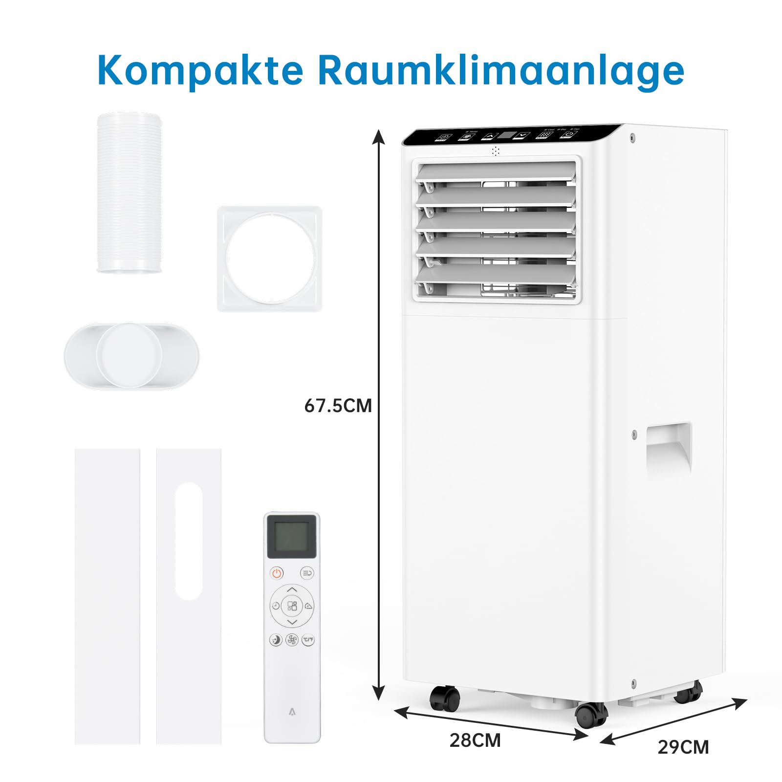 Garvee Climatiseur mobile 9000 BTU 2,6 kW, 3 en 1 silencieux 52 dB, avec déshumidificateur, ventilateur, mode nuit, roulettes 360°, pour 45 m²