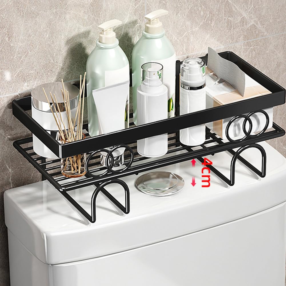Étagère de rangement Garvee à suspendre au-dessus des toilettes, 1 niveau, sans perçage, idéale pour les salles de bain et les petits espaces, gain de place, robuste, design quadrillé
