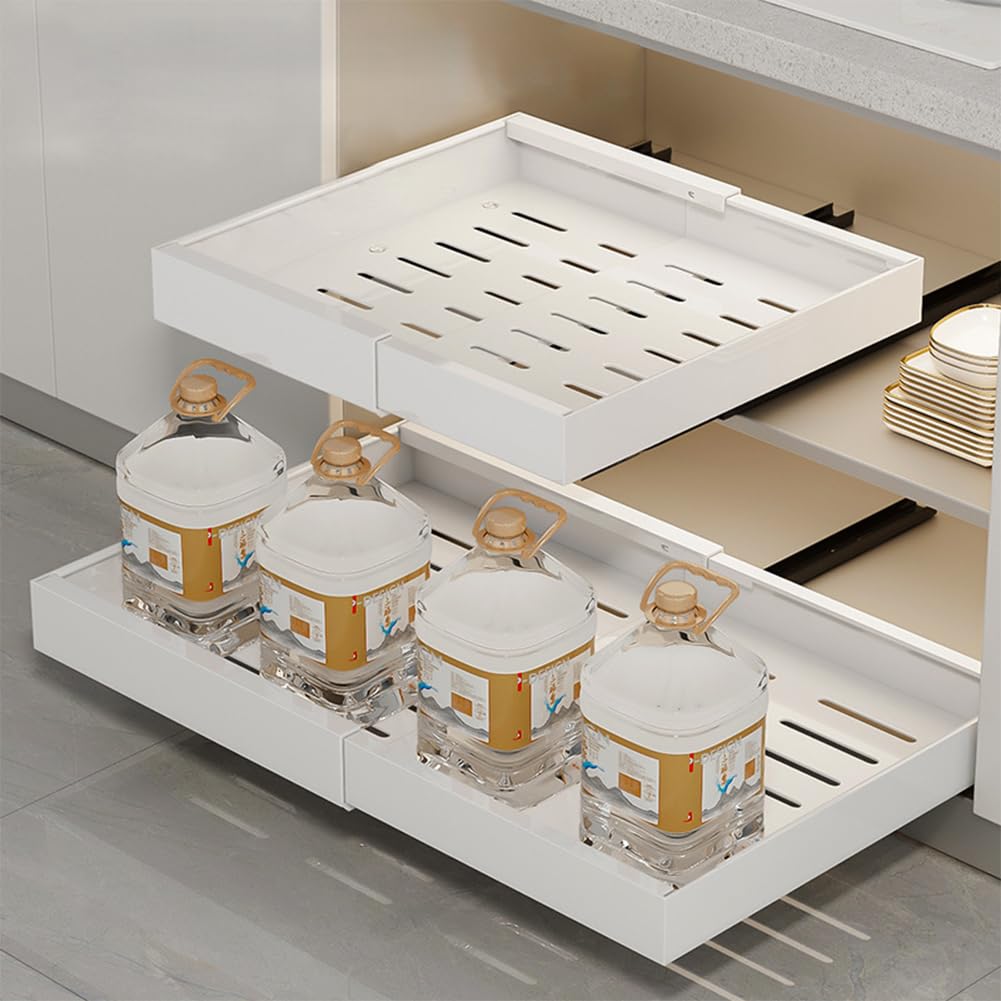 Garvee organisateur de placard extensible, acier robuste, largeur ajustable, pour cuisine et salle de bain, fixation adhésive, bords lisses