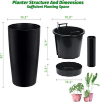 Ensemble de jardinières d'extérieur Garvee de 76 cm de haut avec arrosage automatique et indicateur de niveau d'eau pour terrasse et jardin, en plastique résistant aux intempéries, noir.