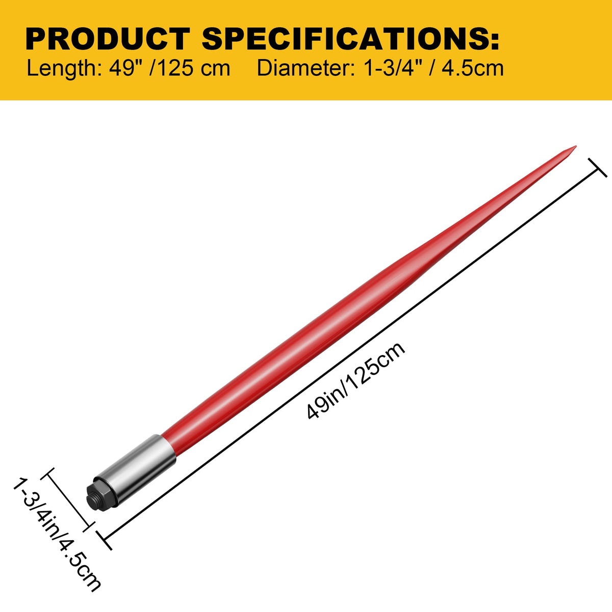 Garvee Accessoire de pointe à foin 124,5 cm avec capacité de 2041 kg, 2 pointes stabilisatrices de 43,2 cm, changement rapide, acier à ressort