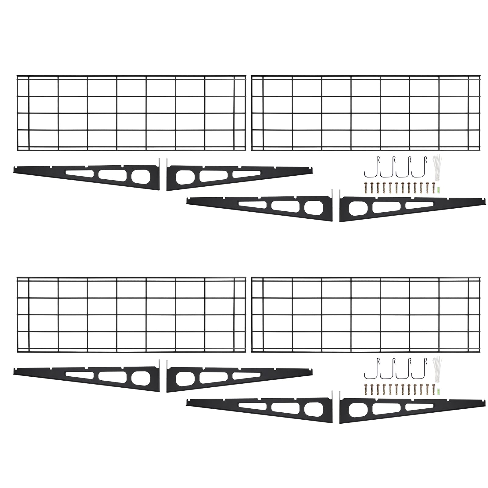 Étagères murales de garage Garvee en acier robuste, 182 x 61 cm, capacité de charge de 181 kg, antidérapantes, modulaires, avec crochets, noires, lot de 2, pour atelier et garage